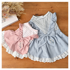 リボンボーダーワンピース ピンク かわいい ドッグウェア 春夏 小型犬  【ココアトワ(cocoAtoi)】 Ｌ