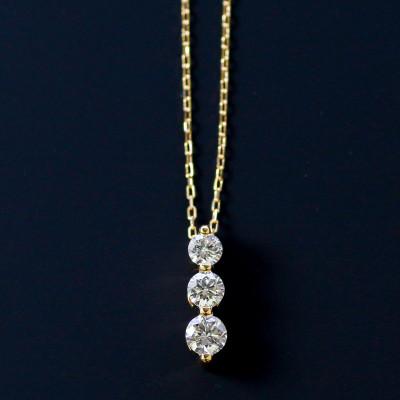 ふるさと納税 大津市 【10金 ラボダイヤネックレス 0.313ct】50cm トリロジーペンダント 優しい透明感 K10