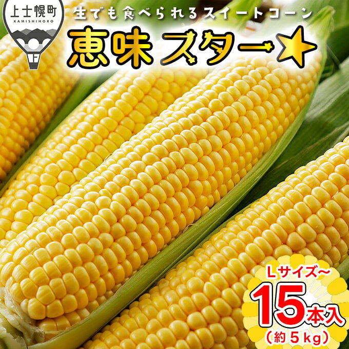 【ふるさと納税】北海道産スイートコーン 恵味スター☆ Lサイズ以上（350g～） 計15本 約5kg JA上士幌町 平均糖度18度 とうもろこし スーパースイートコーン ◆2025年09月配送予定 レビューキャンペーン対象品 ※オンライン申請対応