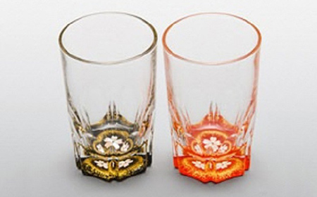 螺鈿ガラスショット（黒・朱セット） 桜 高岡漆器 グラス 酒器 杯 盃 セット 民芸品 工芸品 食器 コップ  FAD-0032