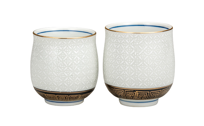 九谷焼　 組湯呑　白七宝　a03 