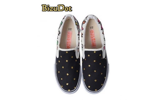 手描きスニーカー「BizuDot」27.0cm ブラック×ドット柄【受注制作】