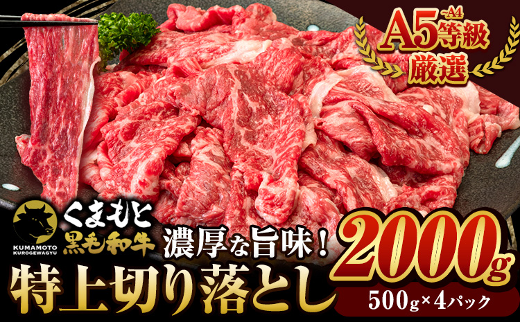 くまもと黒毛和牛 特上切り落とし ウデ・モモ 切り落とし 2000g 牛肉 冷凍 《30日以内に出荷予定(土日祝除く)》冷凍庫 個別 取分け 小分け 個包装 モモ スライス 肉 お肉 しゃぶしゃぶ すき焼き A5 A4---gkt_lcl_215_4set---