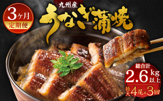 
【3ヶ月定期便】九州産 うなぎ 蒲焼 特大4尾(1尾あたり220～235g)
