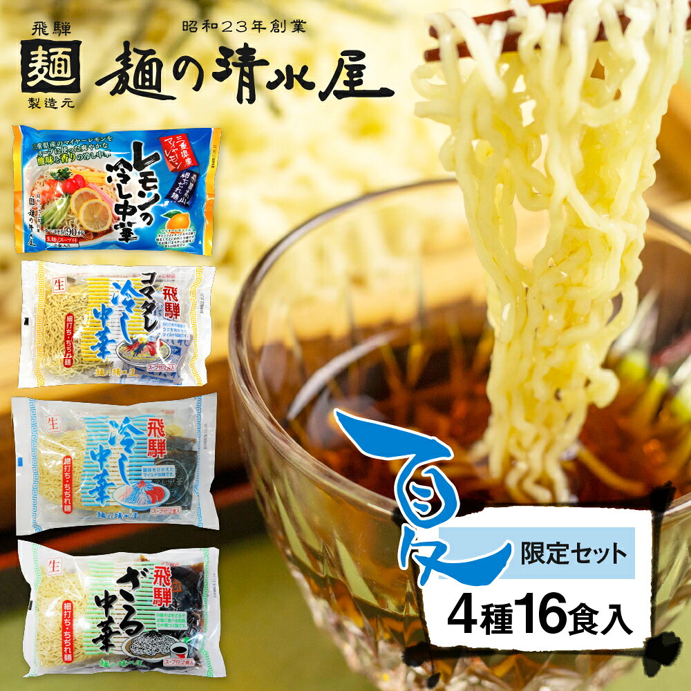 【ふるさと納税】《先行予約》【6〜8月発送】ラーメン 麺の清水屋 夏季限定 セット　食べ比べ 4種 16食 麺の清水屋　夏 冷やし中華 ざる中華 ごまだれ 食べ比べ セット さっぱり 麺 常温 飛騨 老舗 簡単 [Q1136wx] 10000円 1万円