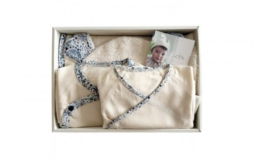 オーガニックコットンベビー肌着２種＆バスローブセット(ネイビー)