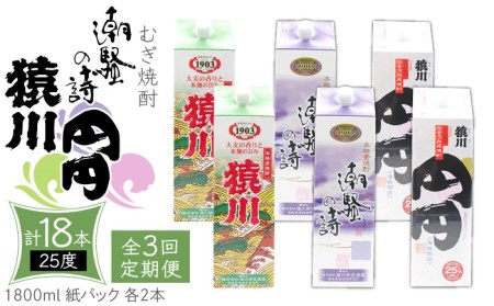 【全3回定期便】 麦焼酎 猿川 円円 潮騒の詩 （25度・1800ml） 紙パック 各2本 計6本 《壱岐市》【天下御免】 むぎ焼酎 焼酎 麦 酒 お酒 [JDB344]