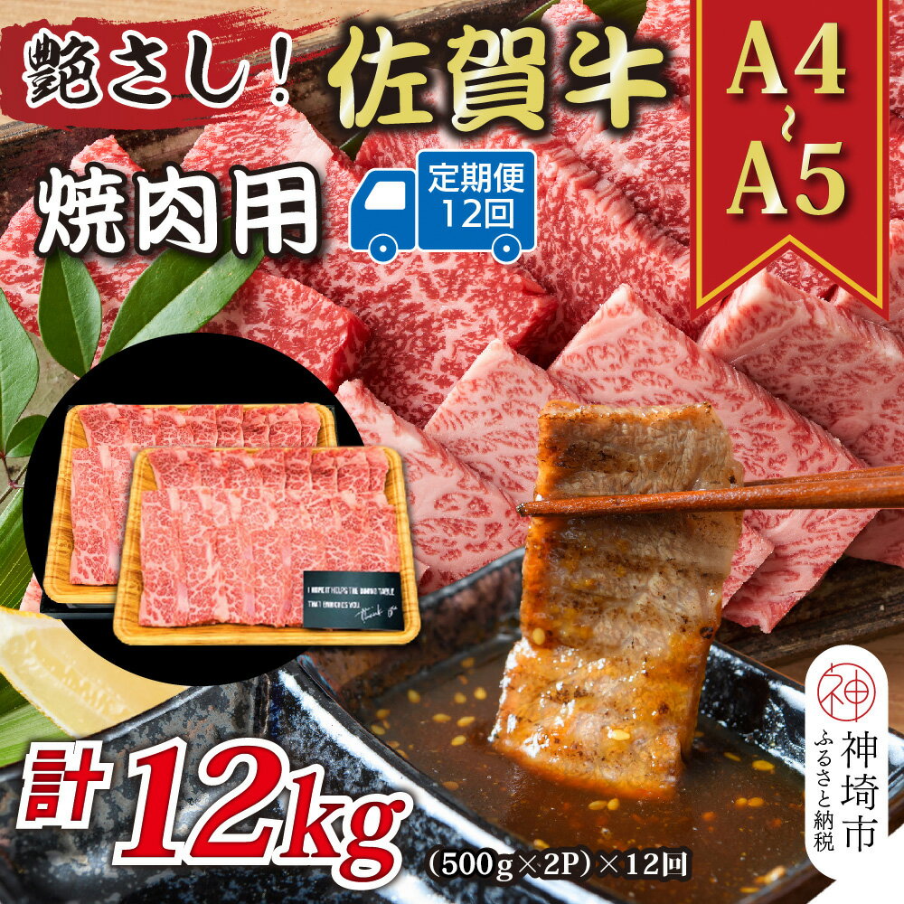 【ふるさと納税】【12か月定期便】艶さし！【A4～A5】佐賀牛焼肉用 1kg(500g×2P)×12回【肉 牛肉 ブランド牛 黒毛和牛 ふるさと納税】(H112171)