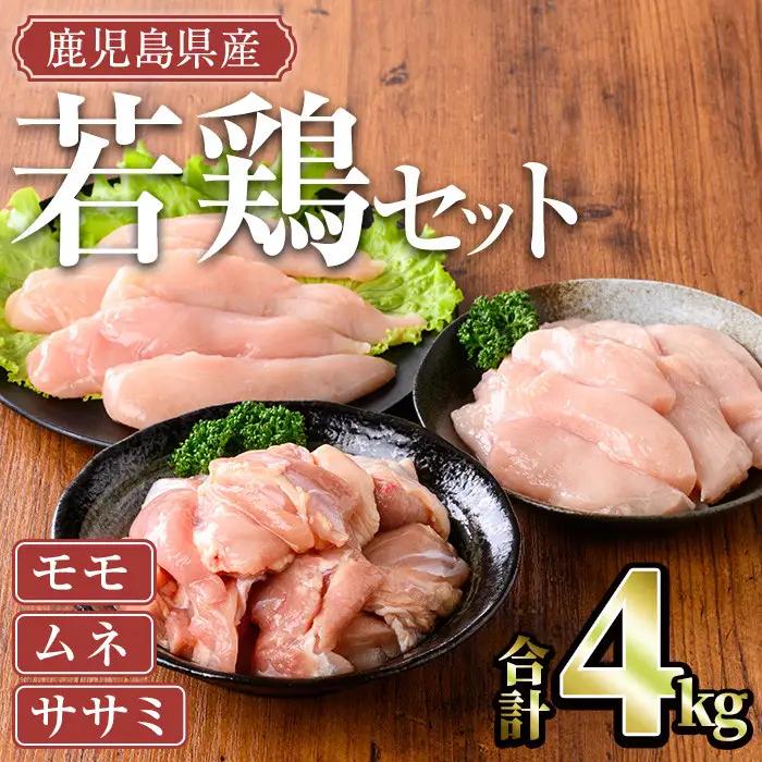 鹿児島県産 若鶏 モモ ムネ ササミ セット(計4kg)【TRINITY】A465-02-v01