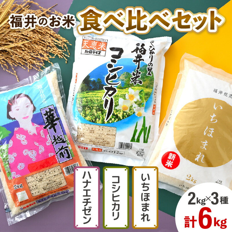 【ふるさと納税】【先行予約】【令和7年産】福井のお米食べ比べセット 2kg×3種 計6kg ／ 福井県産 ブランド米 ハナエチゼン・コシヒカリ・いちほまれ 精米 白米 ※2025年10月上旬以降順次発送予定