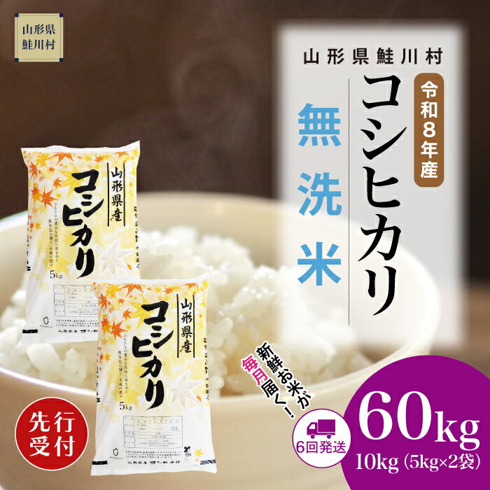 【ふるさと納税】＜令和8年産米先行受付＞ 鮭川村 コシヒカリ 【無洗米】60kg （10kg×1ヶ月間隔で6回お届け）＜配送時期選べます＞