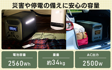 【990-02】ロジテック ポータブル電源 2500P ソーラーパネル 100W セット 容量 2560Wh AC出力 2500W【DE-PS2500PLBK+MPA-SP100DLNV】