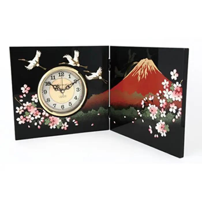 紀州漆器 屏風時計富士に桜（木製 カシュー漆塗） ［YS27］
