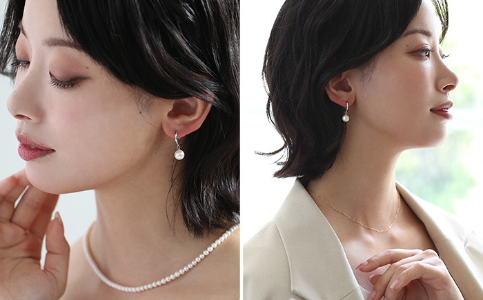 あこや真珠 ピアス 7.5-8.0mm SV アコヤ真珠 パール フープ キャッチレス レディース アクセサリー シルバー