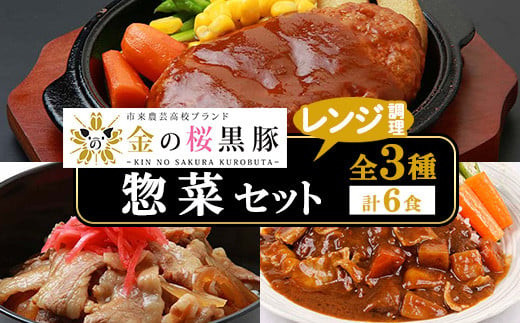 レンジでチン！金の桜黒豚 3種 おかず 詰め合わせ 6食入り 「煮込み ハンバーグ（180g×2袋）」「黒豚丼（180g×2袋）」「スパイシーカレー（180g×2袋）」 冷蔵 小分け の おかず セッ