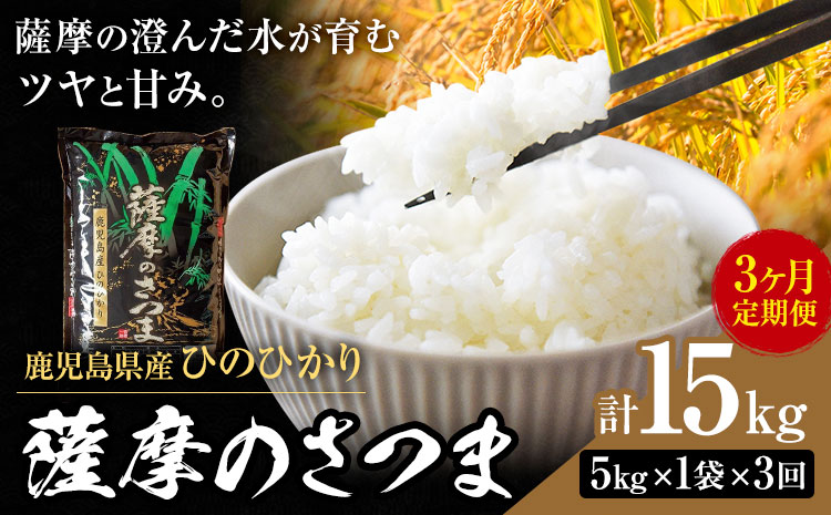 【3ヶ月定期便】令和7年産 薩摩のさつま ひのひかり  5kg×1袋×3回 計15kg  北さつま農協《お申込み翌月から出荷》鹿児島県 さつま町 米 こめ コメ お米 精米 白米 ヒノヒカリ 鹿児島県