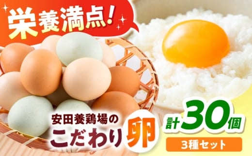 【年内発送の受付は12月18日まで！】安田養鶏場の卵 3種セット しおさい アトムくん タフラン 30個入り（各10個入り） 横須賀市 産地直送 割れ保証付き たまご 黄身 濃厚 卵 玉子 タマゴ 鶏卵  年内発送【安田養鶏場】 [AKHN006]