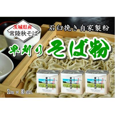 ふるさと納税 桜川市 農家直送【茨城県産常陸秋そば】石臼挽き早刈りそば粉 1kg×3袋入