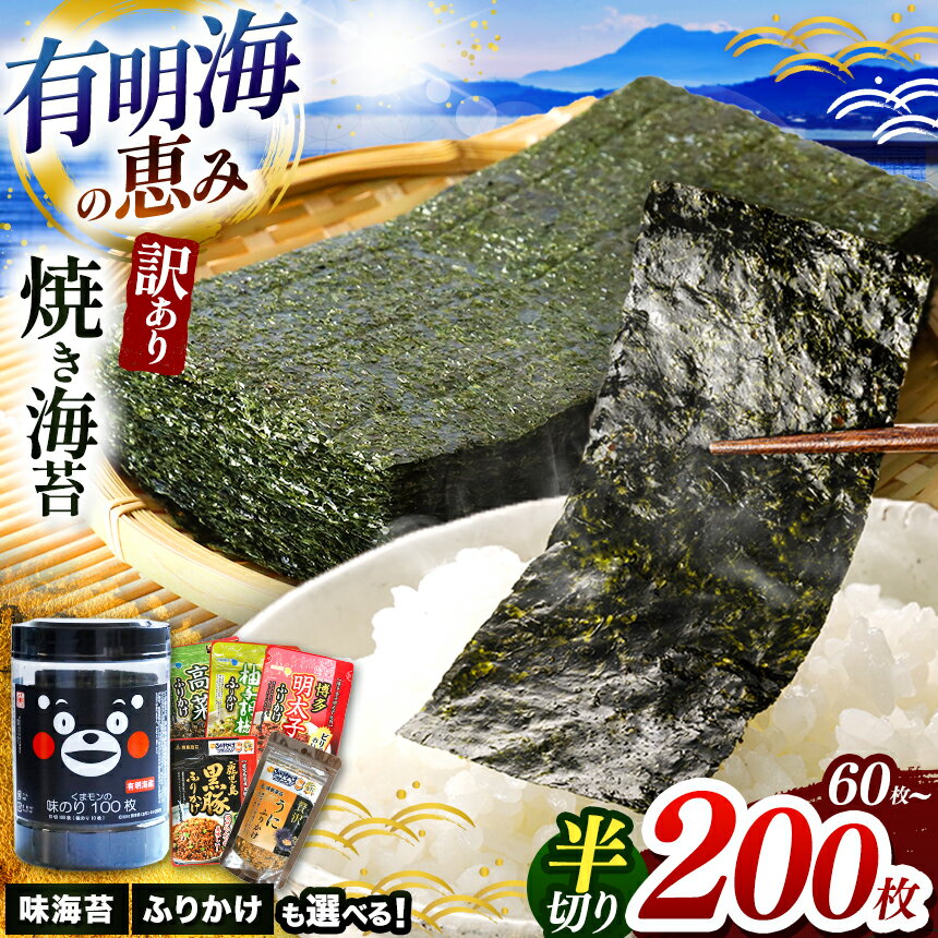 【ふるさと納税】 有明海の恵み 訳あり 焼き海苔 半切り 60枚 〜 200枚 味海苔 と ふりかけ も選べる ｜ 海藻 海苔 のり ふりかけ 味海苔 味付け ご飯のお供 焼き海苔 熊本県 玉名市 くまもと たまな