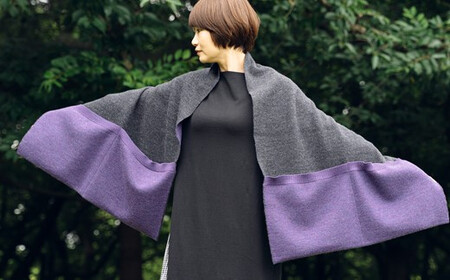 ウール大判ストール リバーシブル CLEMATIS ( 折り返しポケット・パープル ) | ストール 秋冬 防寒 新潟県 五泉市