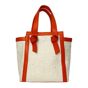 【和然WASHIKA】レザーノットハンドルバッグ 美濃の手漉き和紙 × 本革 カラー：オレンジ