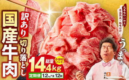 【定期便】国産 牛肉 切り落とし 定期便 1.2kg×全12回 総量 14.4kg 氷温熟成×極味付け【毎月配送コース】