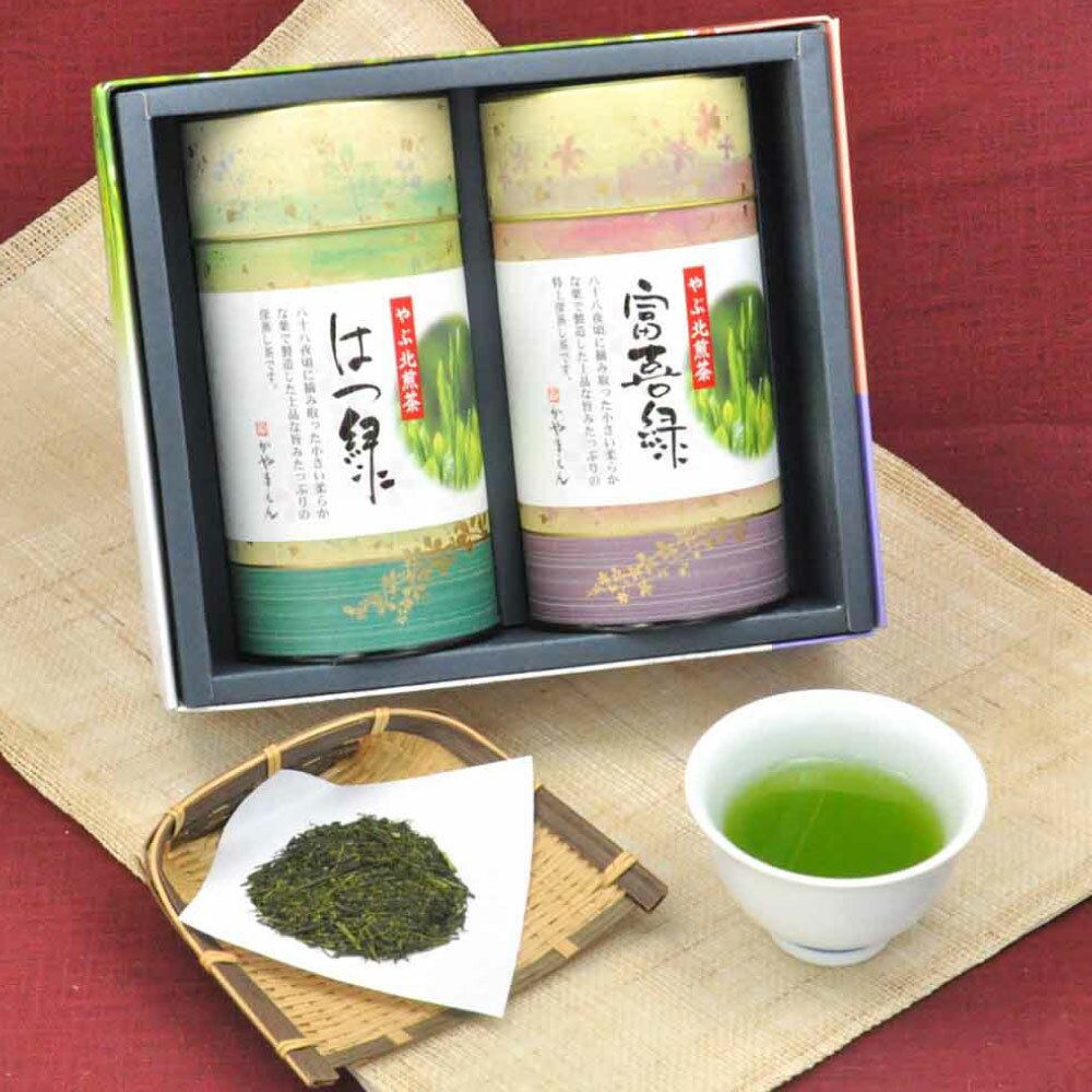 【ふるさと納税】京おぼろ缶入 深蒸し特上煎茶 200g×2缶（富喜緑 200g はつ緑 200g）セット 計400g 八十八夜摘み 八十八夜 一番茶 深蒸し茶 煎茶 お茶 茶 日本茶 緑茶 高級缶 缶 缶入り 和柄 お取り寄せ かやまえん 静岡県産 静岡県 菊川市 御中元 お中元 夏ギフト ギフト