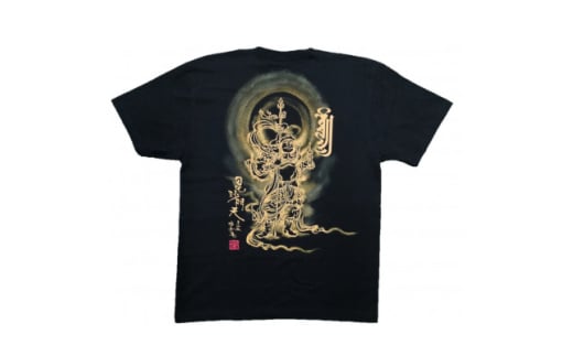 手描きTシャツ 仏画 毘沙門天 黒 (半袖 Sサイズ)【1615042】