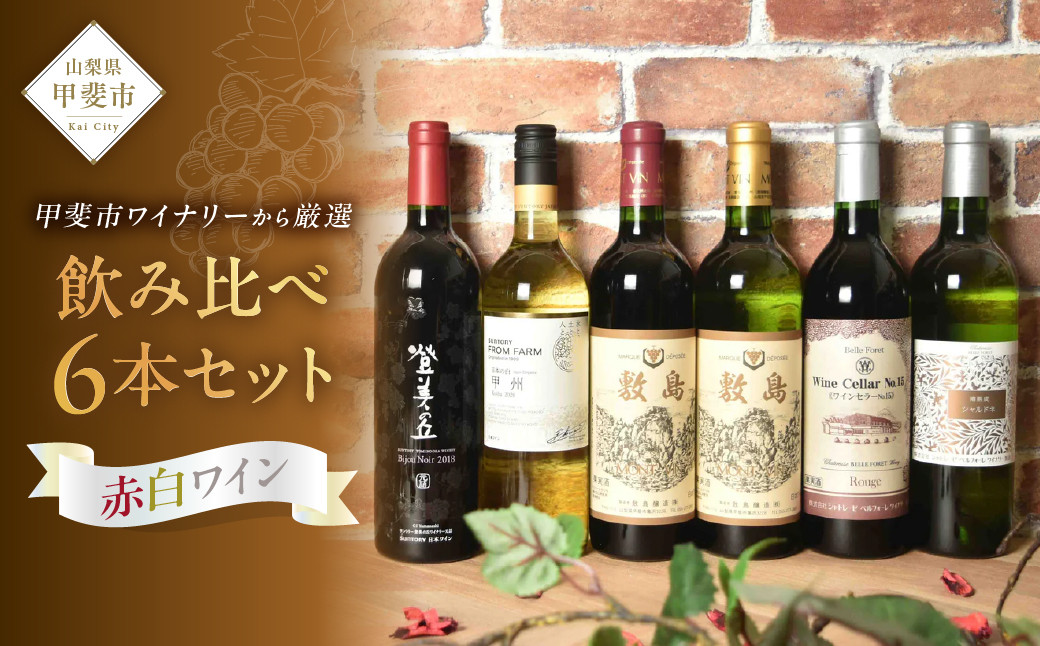 
【甲斐市のワイナリーから6本厳選！】赤白ワイン飲み比べ6本セット B Presents by Katerial（AD-75） [山梨 ワイン 赤ワイン 白ワイン 甘口 辛口 飲み比べ]
