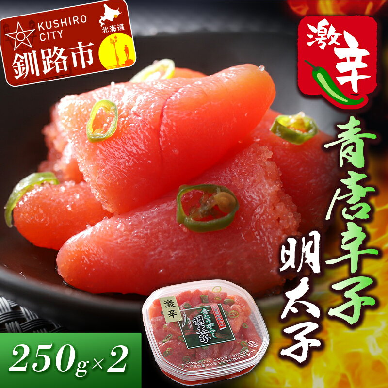 【ふるさと納税】辛好き必見!!激辛 青唐辛子明太子250g×2 北海道 釧路 ふるさと納税 明太子 ごはんのお供 辛い 魚卵 たらこ タラコ F4F-0478