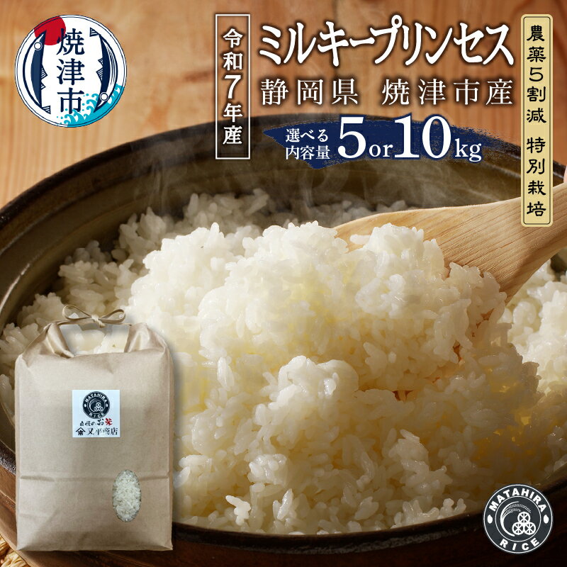 【ふるさと納税】 【選べる内容量】 令和7年産 米 白米 ミルキープリンセス 5kg 10kg（5kg×2袋） 農薬5割減 安心 安全 こだわり 減農薬 ごはん 焼津 a18-101