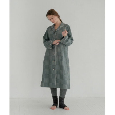 【ふるさと納税】【洗える/柔らか素材/草木染め】チェックワンピースパジャマ　ログウッドエンジュグリーン【1694977】