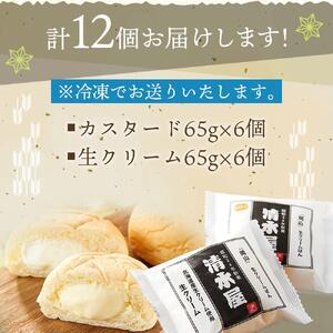【定期便全６回】＜究極のふわとろ食感＞清水屋 生 クリームパン  12個 2種（カスタード・生クリーム） | クリームパン