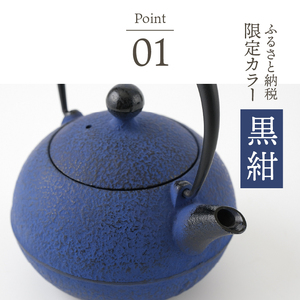 【6カ月以内発送予定】【ふるさと納税限定カラー】南部鉄器 鉄瓶 なごみ 0.6L 黒紺 伝統工芸品[Y0081]