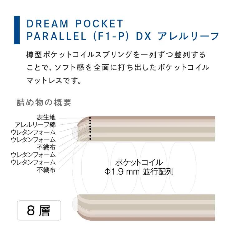 マットレス 寝具 アレルリーフ ドリームベッド DREAM POCKET PARALLEL（F1-P）DX パーソナルシングル 【配達不可：北海道・沖縄・離島】