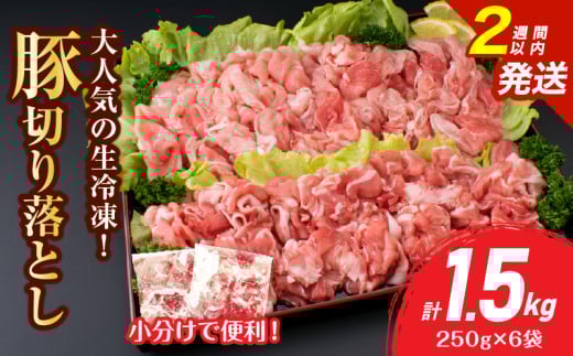 大人気 生冷凍 厳選 豚切り落とし 計1.5kg 豚肉 おすすめ 国産 食品 焼肉 肉じゃが 豚汁 野菜炒め おかず お弁当 晩ご飯 グルメ 小分け 個包装 真空パック おすそ分け お取り寄せ 新鮮 万能食材 宮崎県 日南市 送料無料_BB158-25-2W