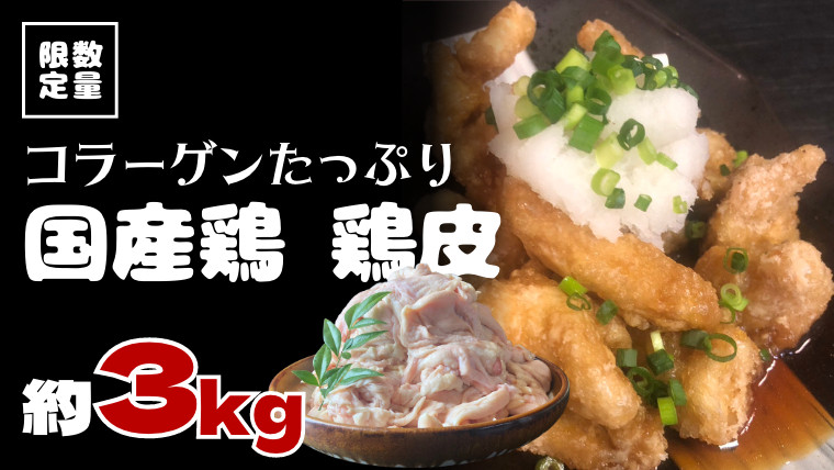 
【 数量限定 】 コラーゲン たっぷり 国産鶏 鶏皮 約 3kg フードロス対策 SDGs とり皮 鳥皮 肉 冷凍 [AU071ya]
