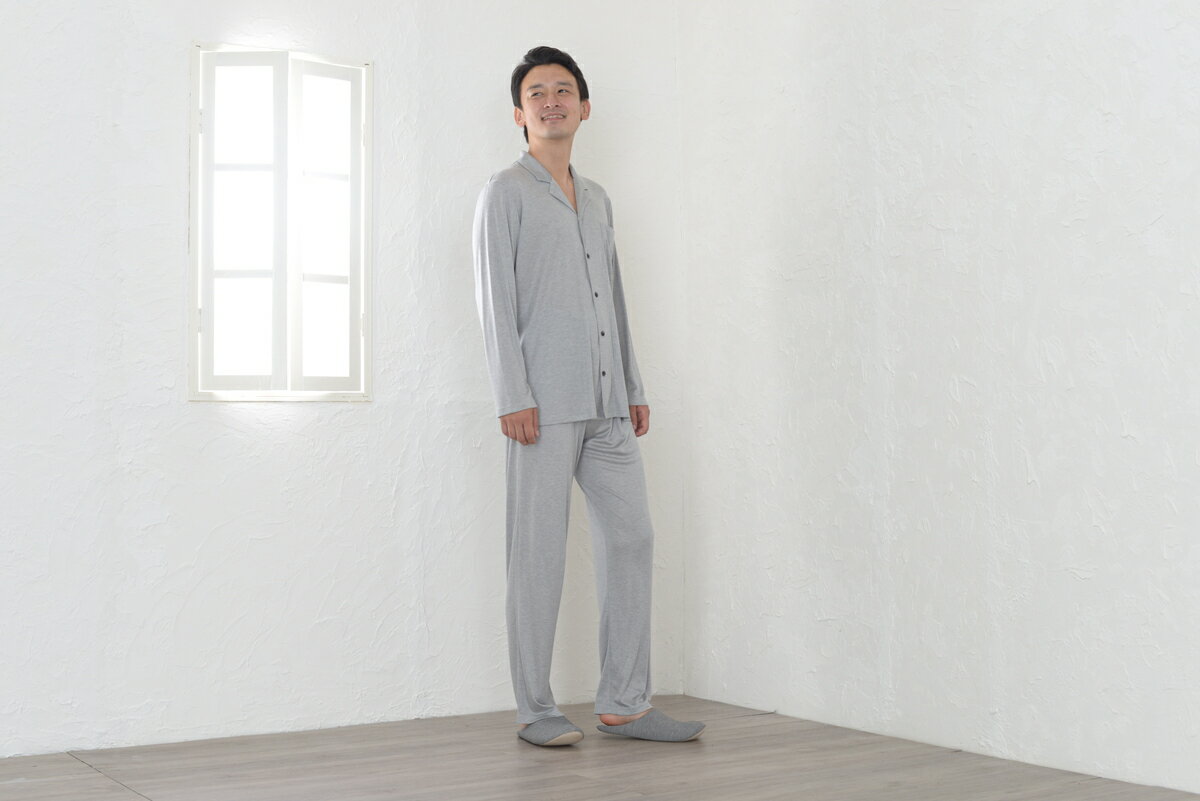 【ふるさと納税】F-A02 リヨセル＆シルク テーラーカラー前開き メンズパジャマ パジャマ 上質 寝具 快眠パジャマ 近江 素材 上質パジャマ 寝巻き ルームウェア 株式会社ラブリー