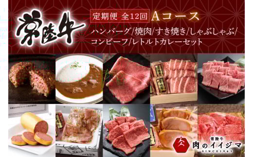 【定期便 全12回】 高級肉 常陸牛 12ヶ月 定期便 Aコース 148000円 毎月 常陸牛ハンバーグ 焼肉 すき焼き しゃぶしゃぶ コンビーフ レトルトカレー ギフト セット 母の日 食べ物 肉 ギフト対応 【肉のイイジマ】（DU-111）