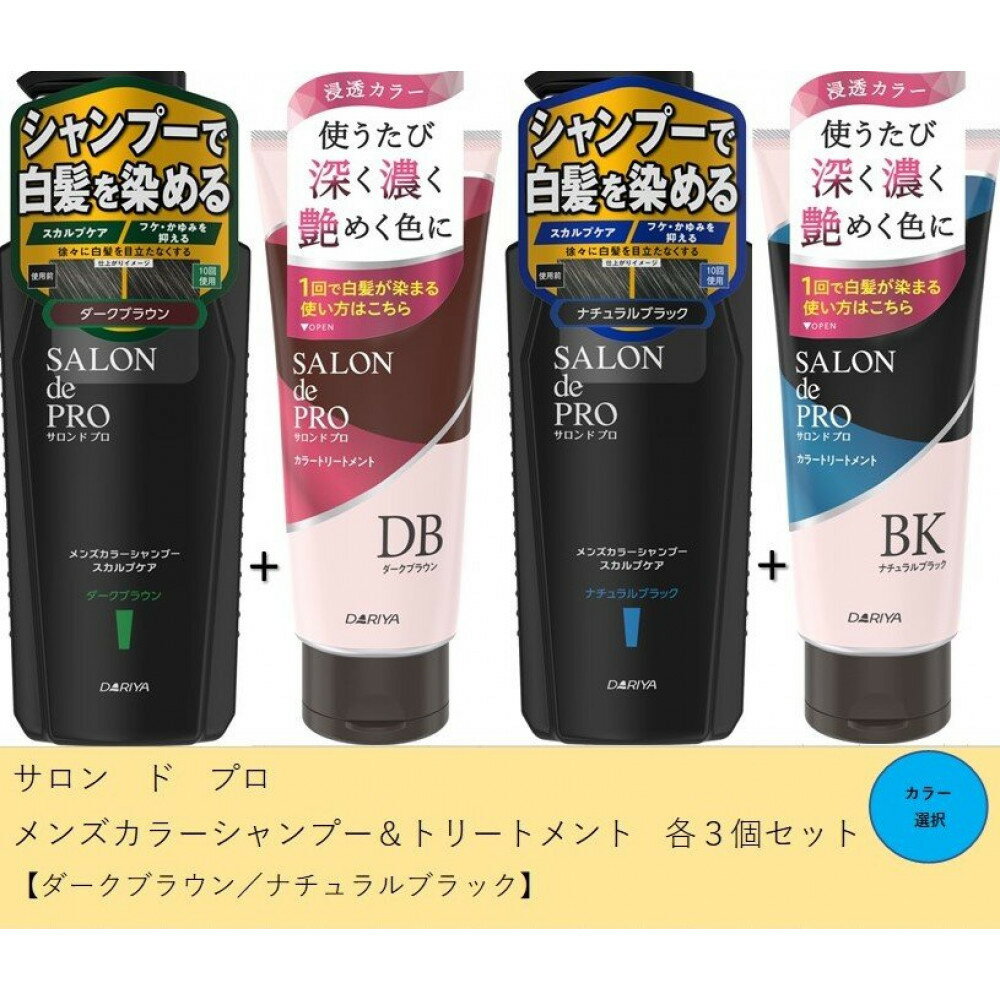 【ふるさと納税】ダリヤ　サロン ド プロ　メンズカラーシャンプー＆カラートリートメント 各3個セット＜ダークブラウン/ナチュラルブラック＞
