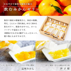 ＜無茶々園の飲むみかんゼリー 8個セット 4種×各2個＞ 果物 デザート おやつ 飲むゼリー 温州みかん 伊予柑 いよかん 甘夏 あまなつ ジューシー フルーツ 河内晩柑 かわちばんかん 特産品 愛媛