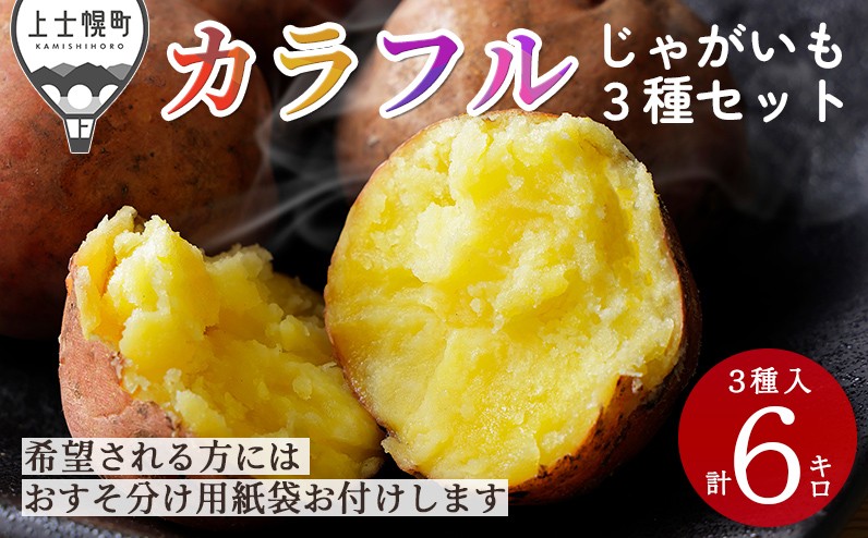 
            北海道産 カラフル じゃがいも 3種セット 計6kg（2kg×3種） 北海道 上士幌町 加藤農場 野菜 ジャガイモ 馬鈴薯 産地直送 ◆2025年12月配送予定 ※オンライン申請対応
          