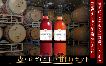 都農ワイン赤・ロゼ(辛口・甘口)2本セット 酒 飲料 アルコール 国産_T014-035