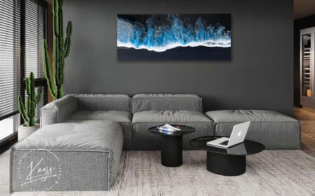 レジンアート 『波のキャンバス』 ブラックオーシャン ワイドパネル (W120×H50cm) アート インテリア 絵画 アートパネル おしゃれ 沖縄市 / Kays Artistry[BCAG020]