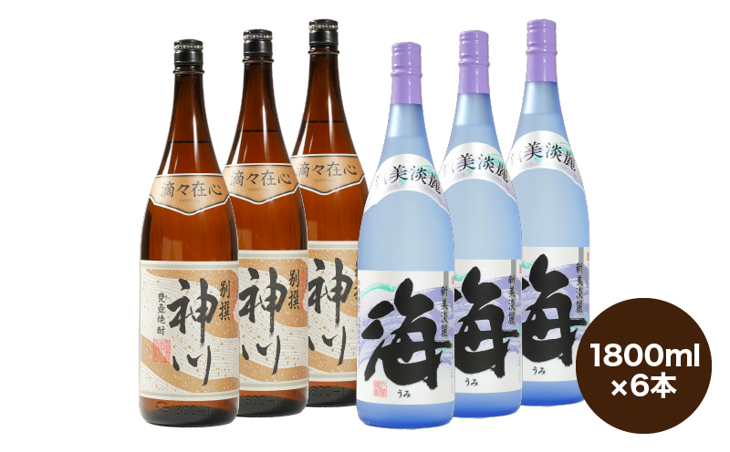 2815 【呑みやすさ】を追求した芋焼酎コラボセット 鹿児島県大隅地区 芋焼酎の本場から地元人気の焼酎 「神川酒造・別撰 神川」×「大海酒造・海」 1,800ml×6　KN031-018-03