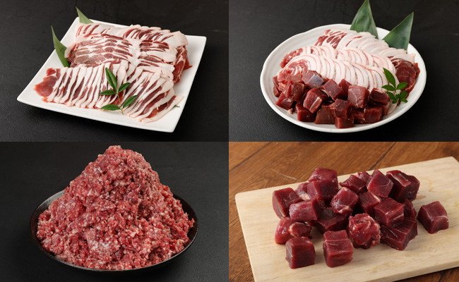 【4回定期便】イノシシ肉 食べ比べ 定期便 ミンチ ロース サイコロ 焼肉セット ジビエ イノシシ