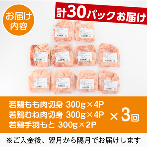 ＜定期便・計3回(隔月)＞ 南国元気鶏 人気商品詰合せ もも肉 ムネ肉 手羽元 合計 9kg 【マルイ食品(鹿児島)】 i1229-A