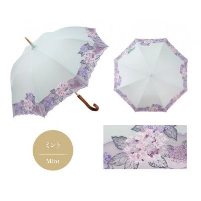 ふるさと納税 京都市 【シノワズリーモダン京都】女優日傘プレミアム 紫陽花オーガンジー刺繍 かわず張り長日傘 ミント