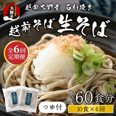 ふるさと納税 大野市 【6ヶ月定期便】越前大野産 石臼挽き 越前そば 生そば10食 × 6回 計60食(つゆ付)