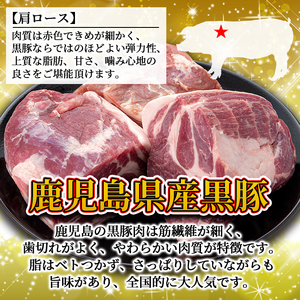 y201-v02 特選！鹿児島産黒豚肩ロースブロック(計3kg) 国産 九州産 黒豚 豚肉 ぶた肉 お肉 ステーキ 肩ロース ブロック 真空パック 焼肉 BBQ バーベキュー シチュー 冷凍【財宝】